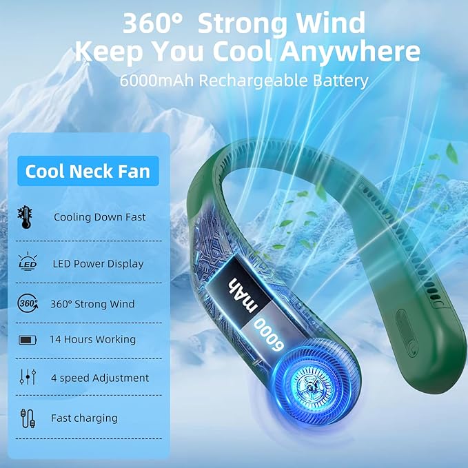 Kinhowly Portable Neck Fan, Hands Free Personal Wearable Bladeless Fan - Image 8