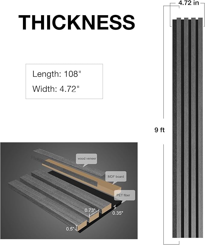 NeatiEase Wood Wall Panels, 9 Feet Acoustic Slat Wall Panels - Image 4