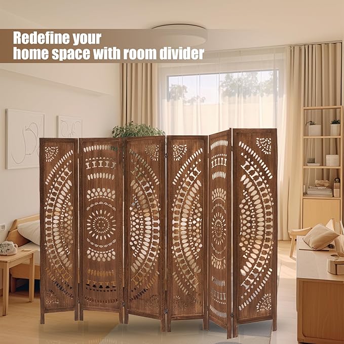ALeesing 6 Panel Wood Room Divider Fully Assembled, Decorative Room Dividers - Image 9