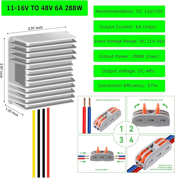 EAGWELL 12V to 48V Boost Converter 12 Volt to 48V 288W 6A Step Up Converter - Image 2