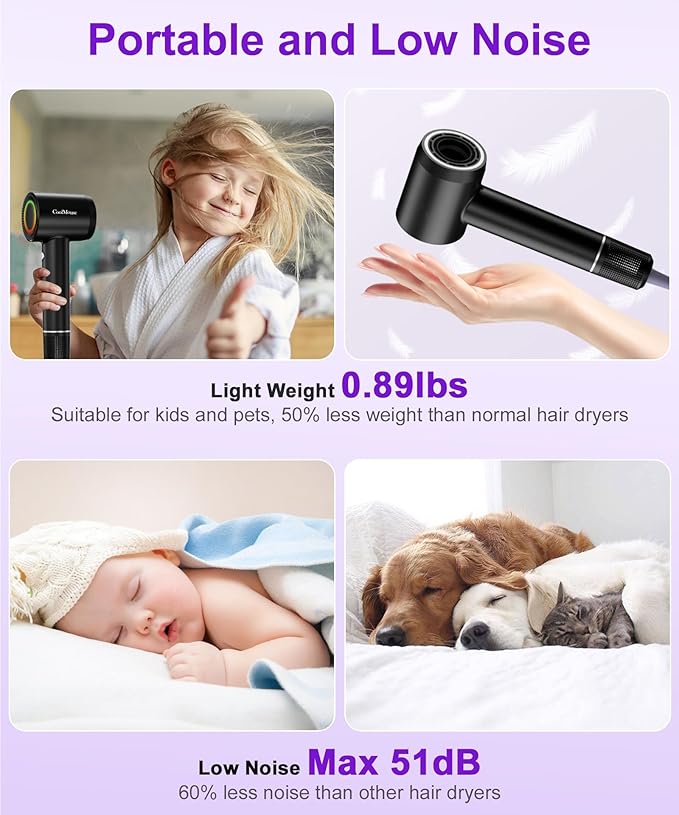 High-Speed Ionic Hair Dryer: 150000 RPM Brushless Motor 500 Millions Negative - Image 7