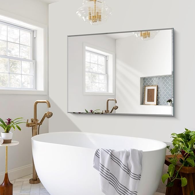 CILIBER Beveled Mirror, 36x48 Inch Large Frameless Bathroom Mirrors - Image 2