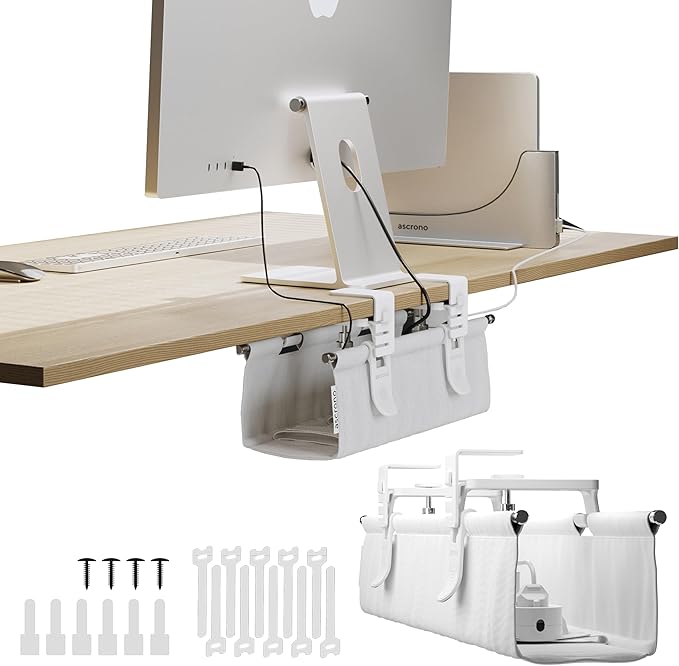 Ascrono Original No Drill Under Desk Cable Management Tray 14.1" by Ascrono