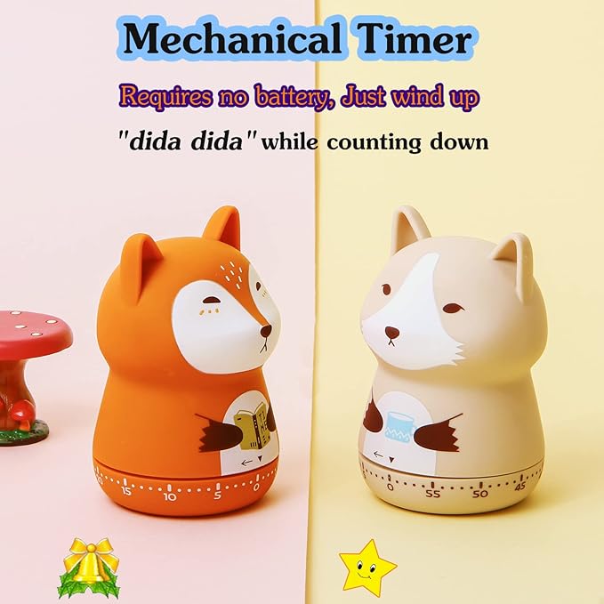 NUOSWEK Mechanical Kitchen Timer, Cute Animal Wind Up 60 Minutes Manual - Image 3