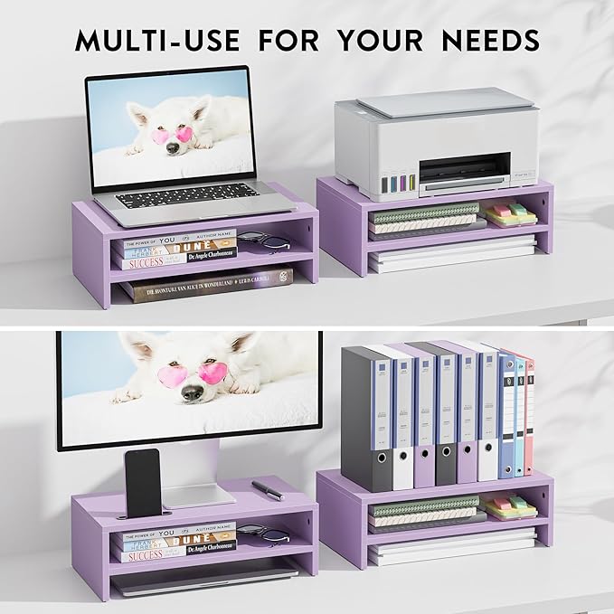 BONTEC Wooden Monitor Stand Riser, 2-Tier Desk Shelf - Image 7