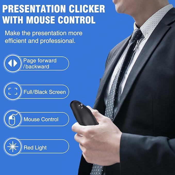 Air Mouse Clicker for Powerpoint Presentations, Rechargeable Wireless Presenter - Image 2