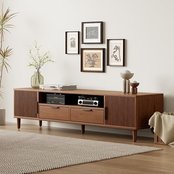 TIMBERKNOWS Mid-Century Modern TV Stand Fits TVs up to 60, Fluted TV Consoles - Image 4