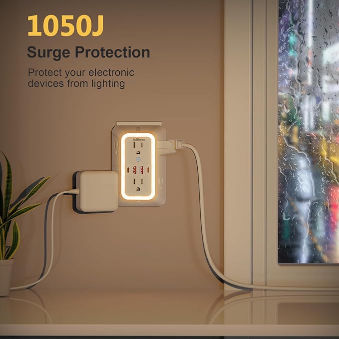 Wall Outlet Extender with Night Light, Power Plug Adapter Multi Plug Outlet - Image 3