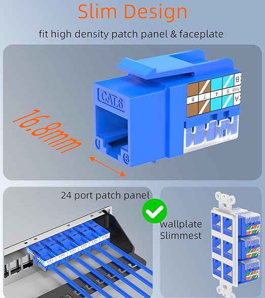 Rapink RJ45 Keystone Jack Cat6 10G Support, Keystone Jacks UTP 25 Pack - Image 2