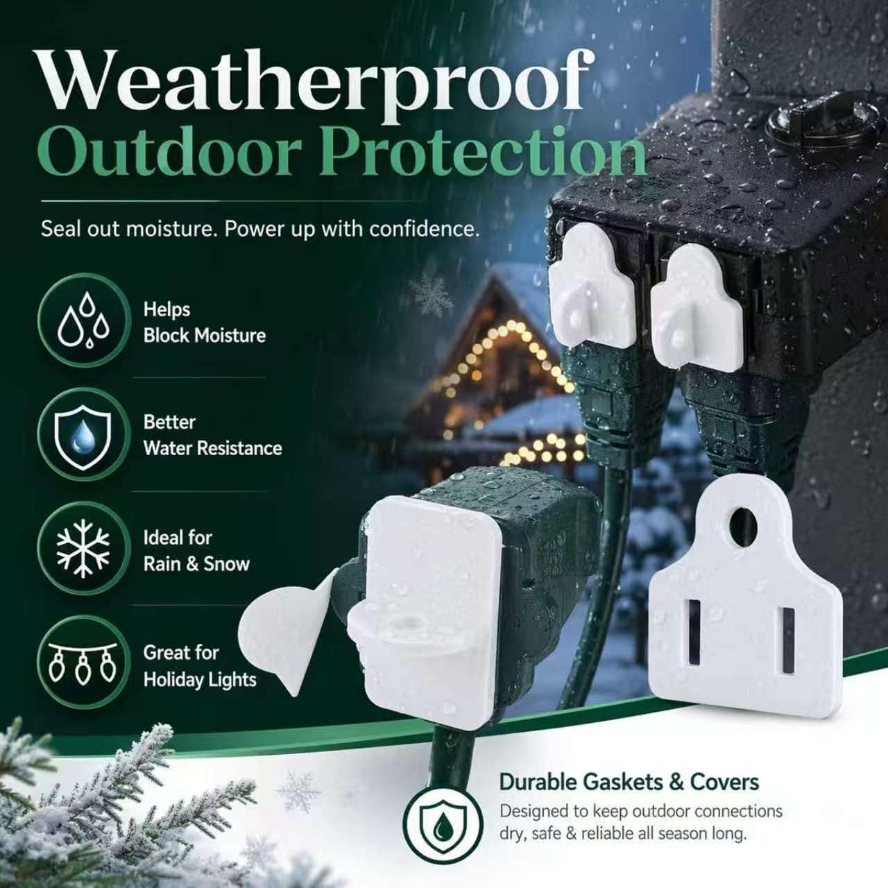 30 Sets Waterproof Outlet Cover and Weatherproof Gaskets,Outdoor Extension Cord Cover Sotp GFCI Tripping,Waterproof Plug cover,Waterproof gasket for outdoor male-female plug adapters White