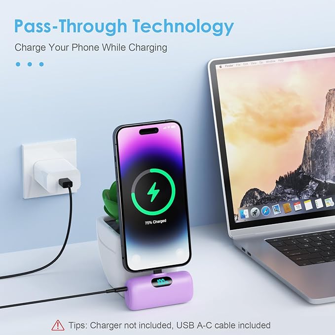 Mini Portable Charger USB C Power Bank, Upgraded 5000mAh PD Fast Charging - Image 3