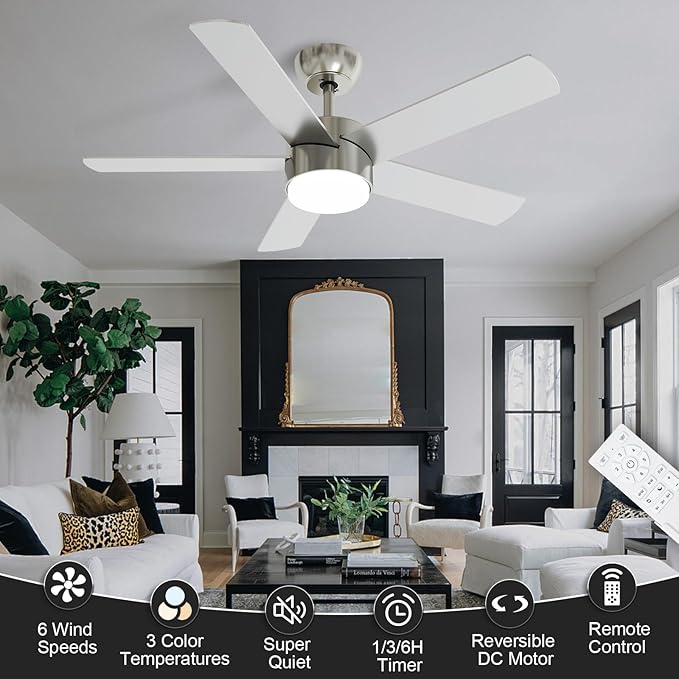 POCHFAN 42 Inch Brushed Nickel Ceiling Fans - Image 6