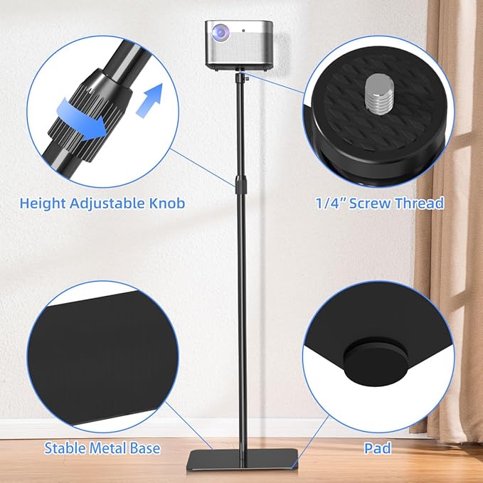 suptek Projector Stand 360°Swivel, Height Adjustable 36.6-46.8inch, Mini - Image 6
