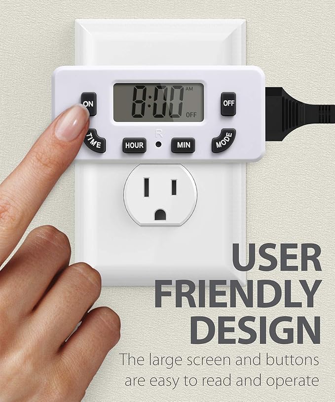 Fosmon 24 Hour Programmable Digital Timer Outlet, ON/Off Program, LCD Display - Image 2