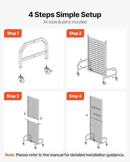 VEVOR Grid Wall Panel, 1.9 x 5.4 ft Wire Grid Panels Display Rack, Movable Art - Image 5