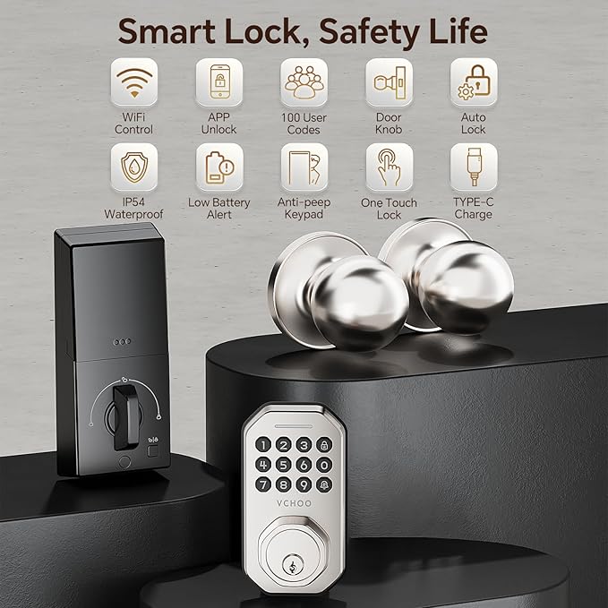 VCHOO Keyless Entry Door Lock Set WiFi Smart App Control Door Lock - Image 2