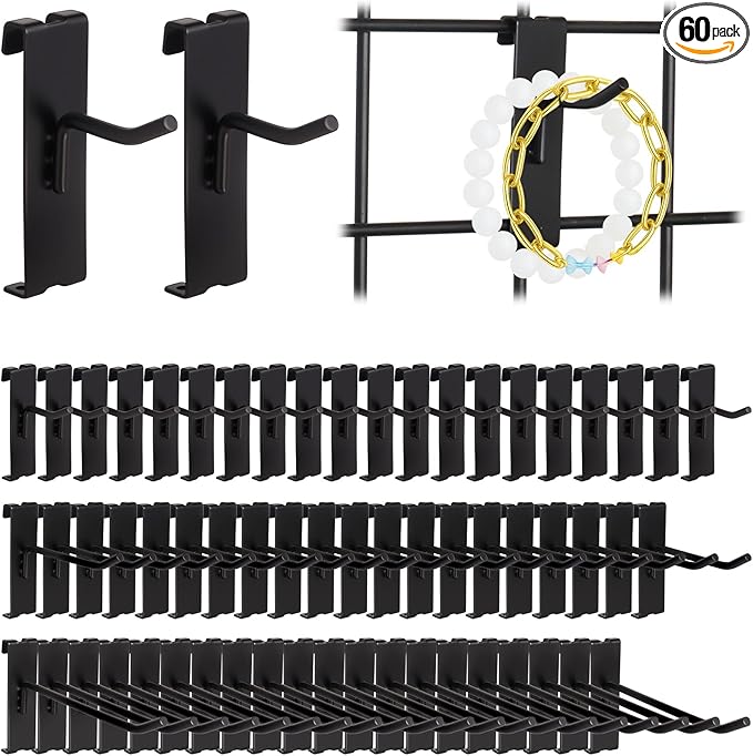 Alffun 60 Pcs Grid Wall Hooks, 2/4/6 Inch Heavy Duty Wire Grid Display Hooks by ALFFUN