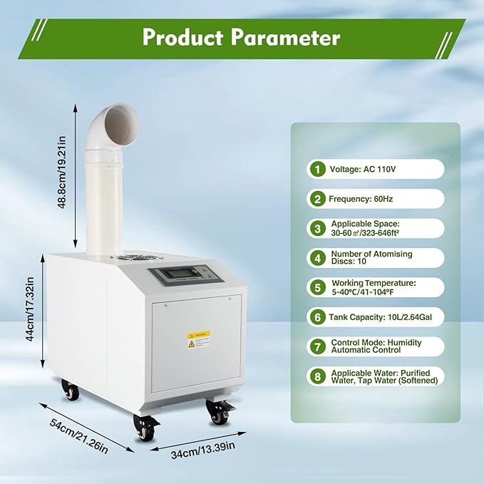 Humidifier Large Room, 10L 6.6Lbs/H Industrial Ultrasonic Mist Maker - Image 7