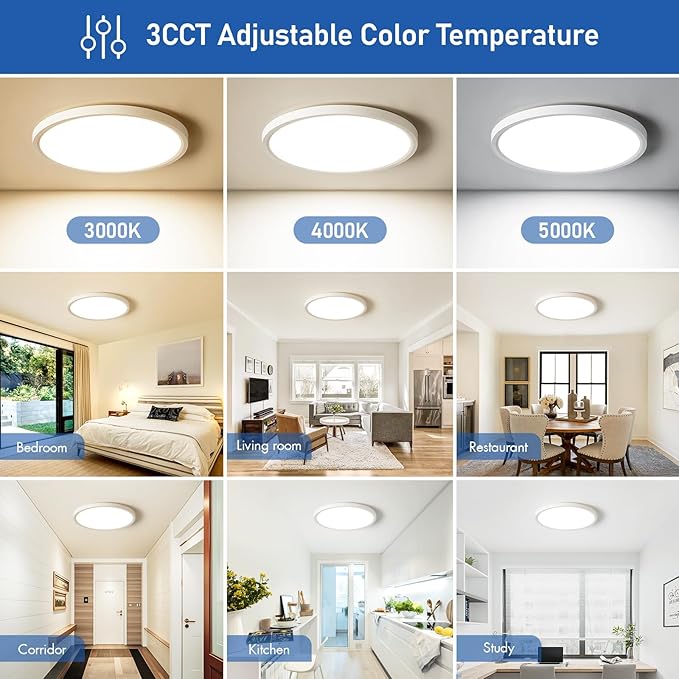 YELIOLED 12 Inch Slim Dimmable LED Flush Mount Ceiling Light Fixtures, 24W - Image 4