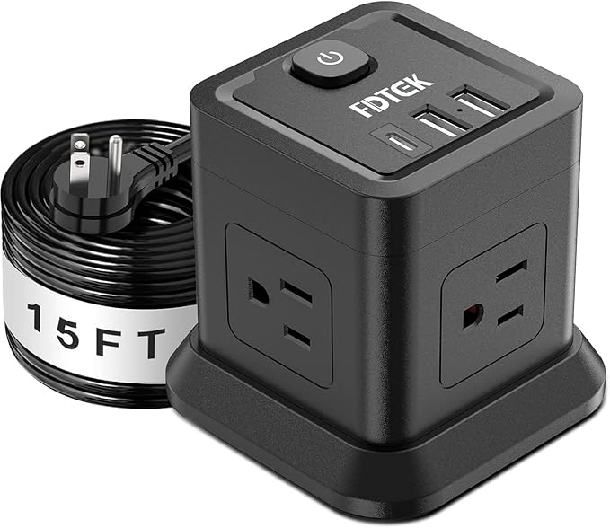 Extension Cord 15 ft, FDTEK Flat Plug Power Strip by FDTEK