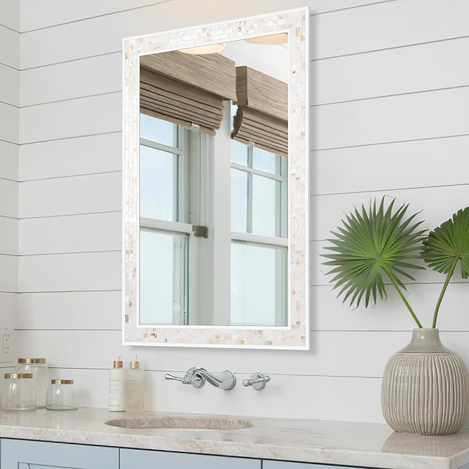 Tanmicoshomy 26 x 40 Inch Rectangle Wall Mirror, Natural Shell Framed - Image 5