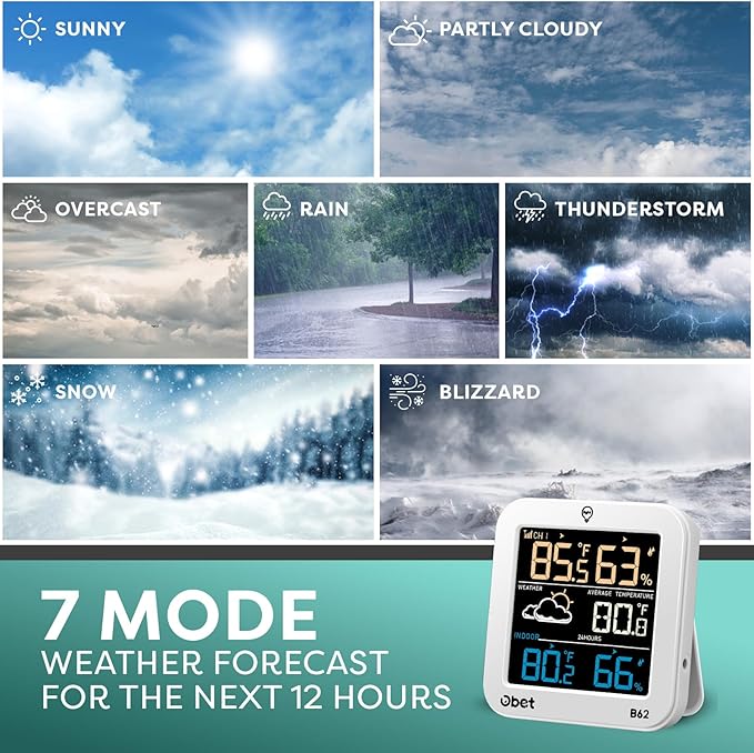 OBET Indoor Outdoor Thermometer Wireless Weather Station Temperature and - Image 4