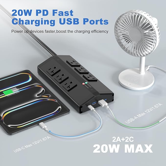 JUNNUJ Heavy Duty Surge Protector Power Strip - Image 4