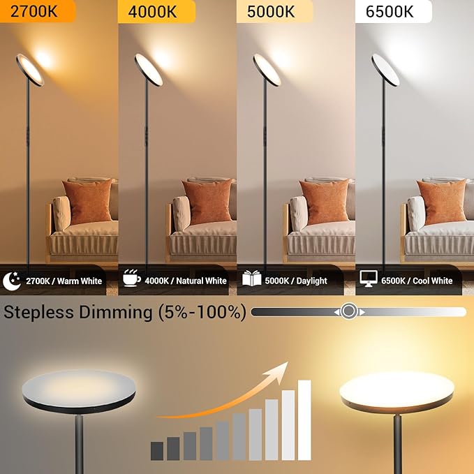 marctronic Upgraded Torchiere Floor Lamp, 36W 3600LM Super Bright LED Floor Lamp - Image 3