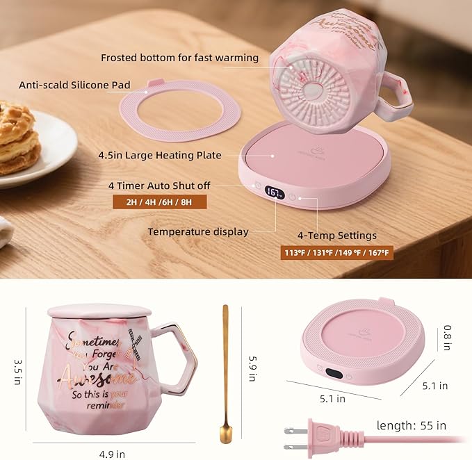 Coffee Mug Warmer & You are Awesome Mug Set, Smart Heated Electric Cup Warmer - Image 8
