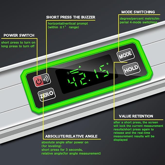 Kanayu Digital Level Digital 40'' LCD Display Magnetic Torpedo Level Tool - Image 3