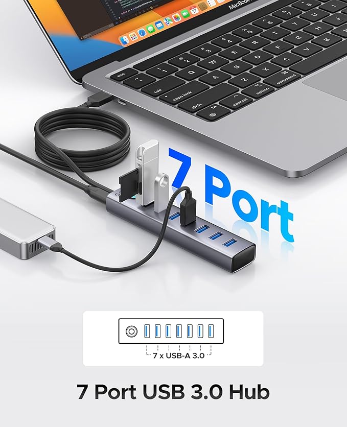 ORICO 7-Port USB 3.0 Hub, Aluminum USB Multiple Adapter, 5Gbps USB Extender USB - Image 2
