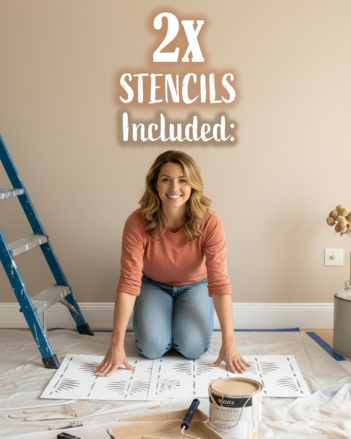 STENCILIT® Fern Wall Stencil for Painting - 2 Pack of 17 x 22.5 in Stencil, Wall Stencils for Painting Large Pattern, Modern Large Wall Stencils