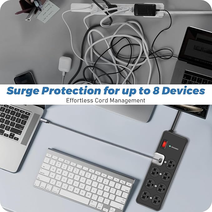 HEZI 8 Outlet Heavy Duty Power Strip, 15Amp Metal Mountable Surge Protector - Image 5