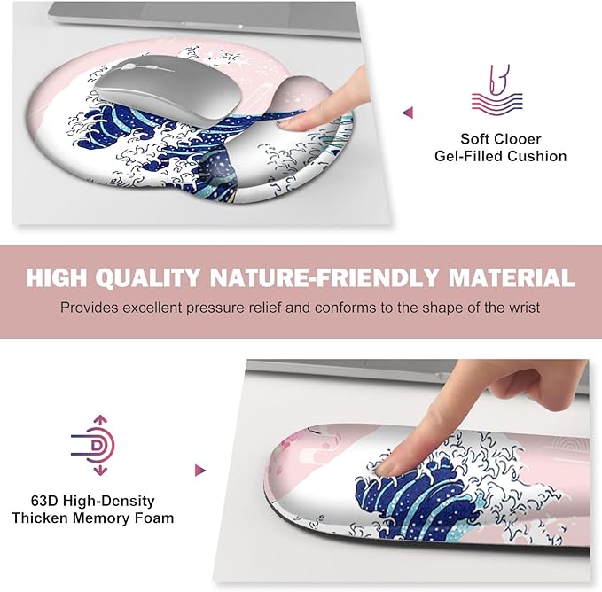 Gaming Mouse Pad, Large Desk Mat, Cute Desk Pad Protector, Japanese Wave of - Image 3