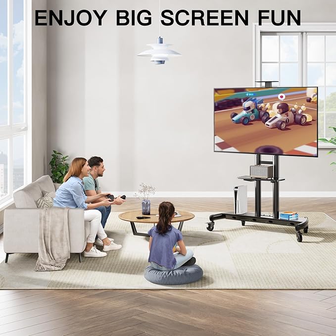 PERLESMITH Mobile TV Stand for 55-90 Inch Flat/Curved Screen TV Max VESA - Image 7