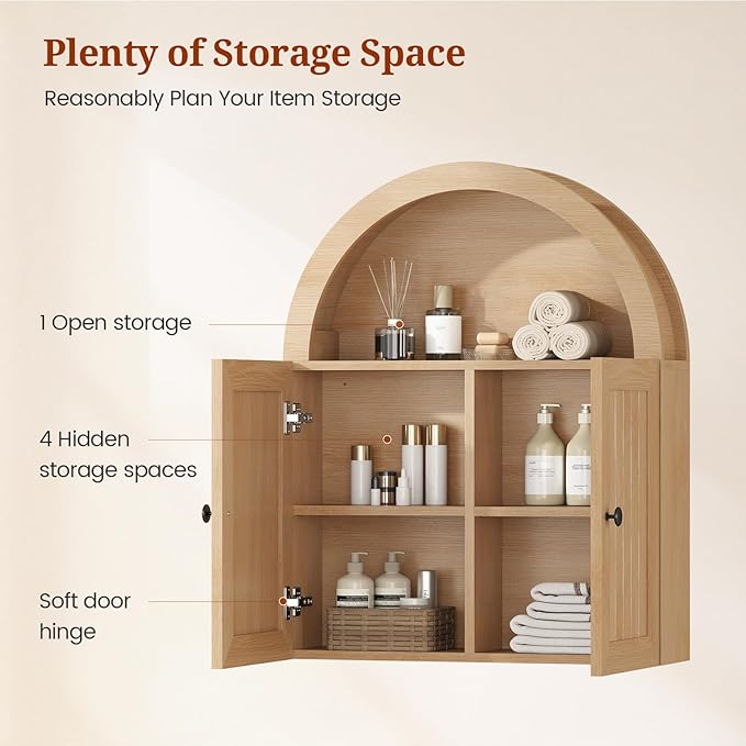 Arched Bathroom Wall Cabinet, 23.6 x 30.3'' Over The Toilet Cabinet - Image 4