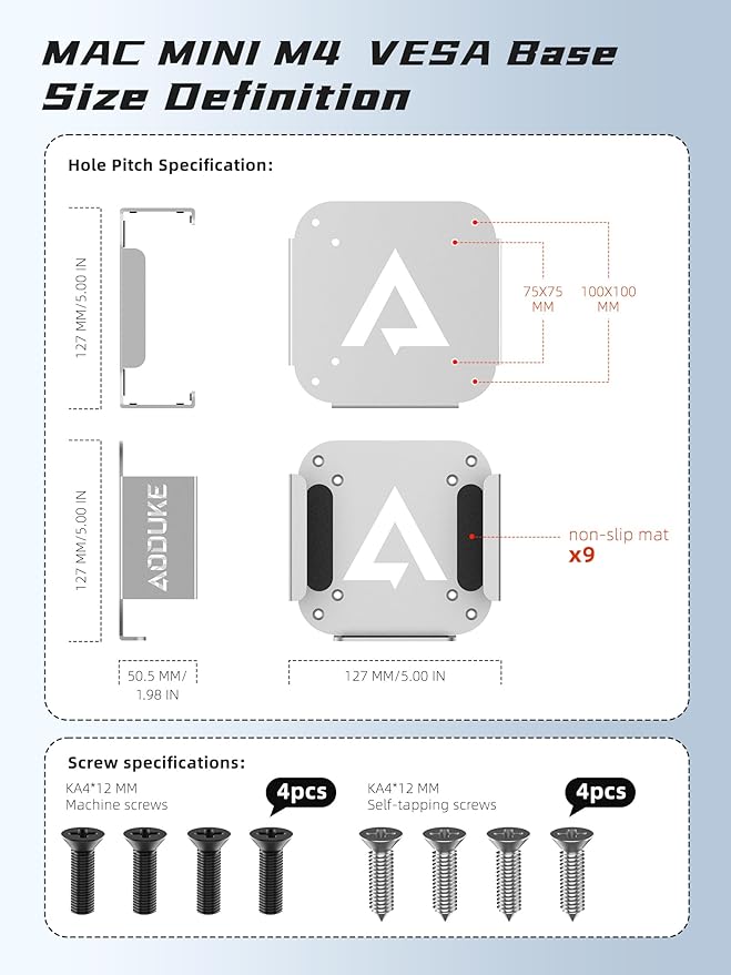 AODUKE Aluminum Alloy Mac mini M4 Under Table Bracket, 2024 Mac mini M4 Pro - Image 7