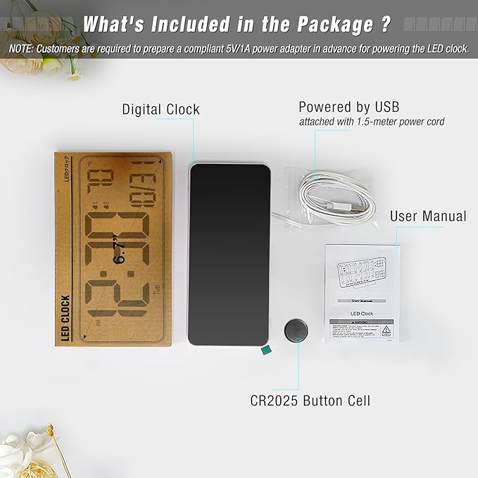 KOSUMOSU Digital Alarm Clock for Bedroom, 6.7in Small Digital Clock, Auto - Image 4