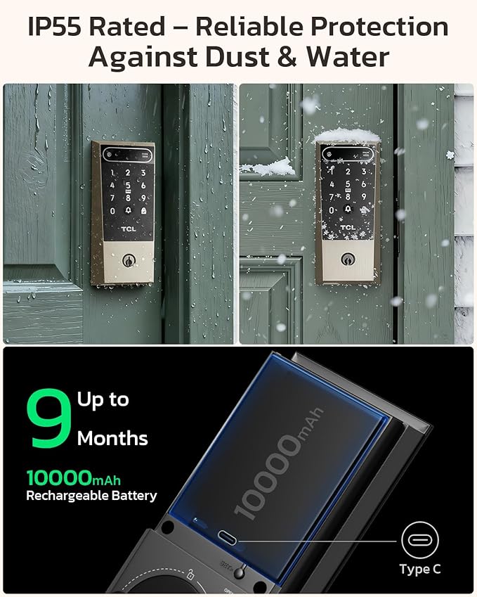 TCL D2 Pro Smart Lock with Palm Vein Recognition, 10000mAh Rechargeable Battery - Image 8