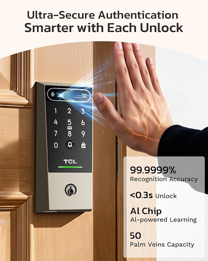 TCL D2 Pro Smart Lock with Palm Vein Recognition, 10000mAh Rechargeable Battery - Image 5