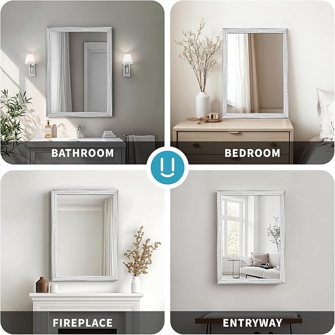 White Wood Effect Framed Wall Mirror, 22x30 Rectangle Mirror, 1/8" - Image 8