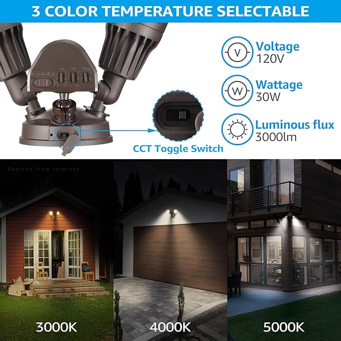 LEONLITE 3CCT LED Security Light, Motion Sensor Outdoor Lights, Dusk to Dawn - Image 2