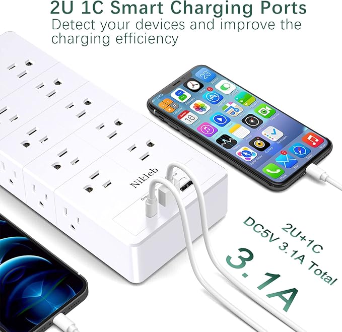 Power Strip Surge Protector 23 in 1, 6ft Extension Cord - Image 7