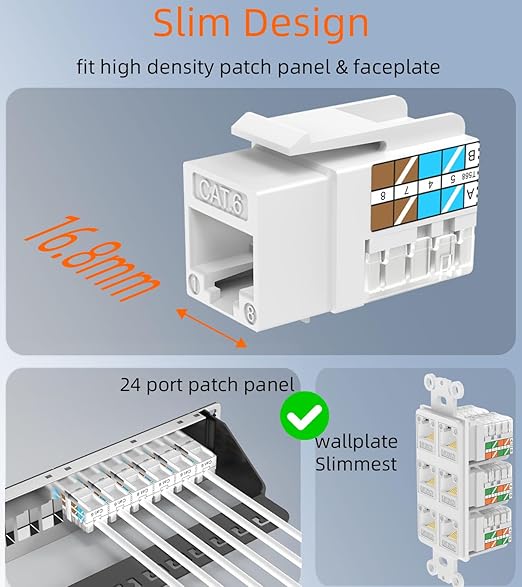 Rapink RJ45 Keystone Jack Cat6 10G Support, Keystone Jacks UTP 50 Pack - Image 2