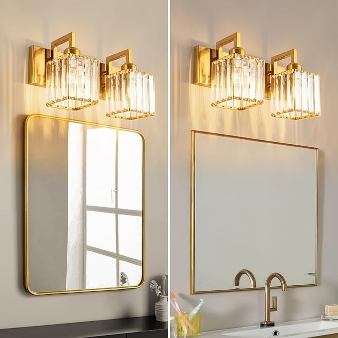 FDPBY Modern Bathroom Vanity Light 2-Lights Gold Crystal Wall Lamp Bathroom - Image 3