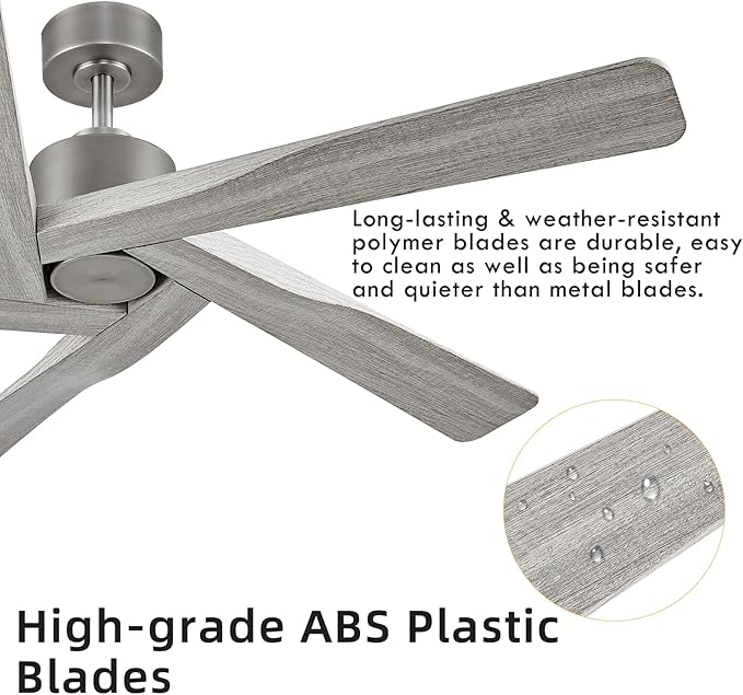 WINGBO 54" ABS DC Ceiling Fan No Light, 5 Blade Wood Grain ABS Ceiling Fan - Image 6