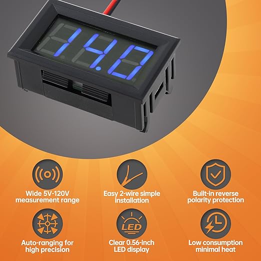 DiGiYes 5 Pack DC 5-120V Digital Mini Voltmeter 2 Wire 0.56 inch LED Display - Image 3