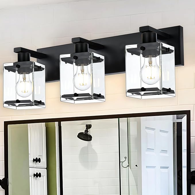 WINSHEN 3-Light Black Bathroom Light Fixture Over Mirror, Vanity Wall Lighting by WINSHENLighting