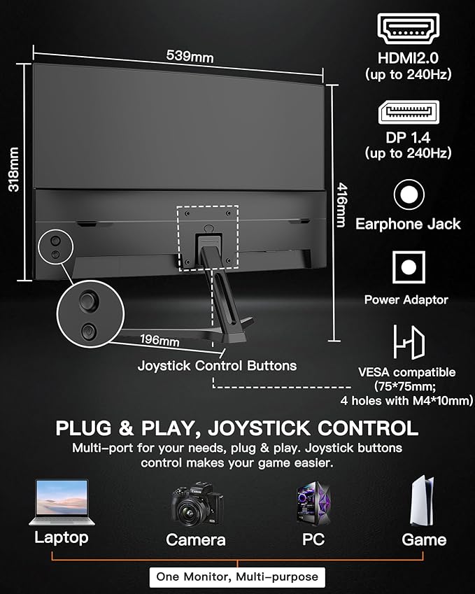 SANSUI 24 Inch Curved 240Hz Gaming Monitor FHD 1080P, 1500R Curve Computer - Image 8
