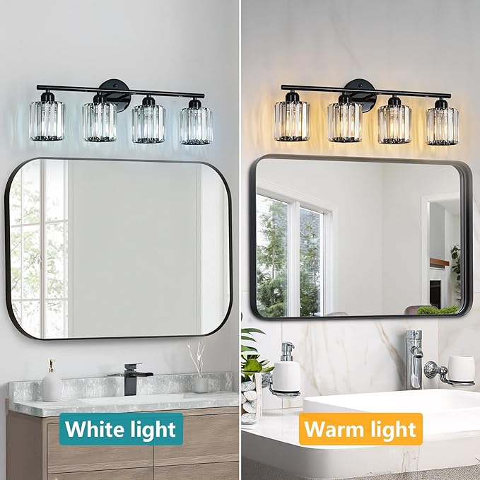 FDPBY Modern 4 Light Crystal Vanity Light, Plating Black Vertical Bathroom - Image 2